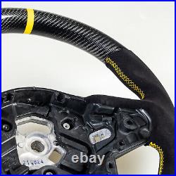 Flat Bottom Carbon Suede Yellow Steering Wheel For Toyota Supra A90 J29 DB 19-21