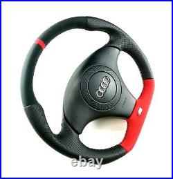 Flat Bottom Steering Wheel A4 S4 (b5) Newer Badge! Alcantara Black And Red