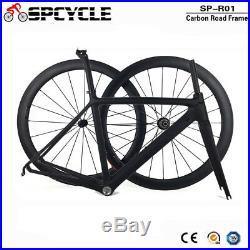Full Carbon Road Bike Frame Wheelset 700C Road Bicycle Frameset BSA Black Matte