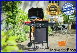 Garden Outdoor Portable Gas Bbq Barbecue Grill Side Table, Burner And Wheels