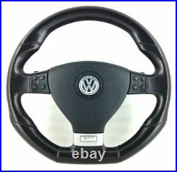 Genuine VW MK5 Golf GTI black leather flat bottom MFSW DSG steering wheel. D2