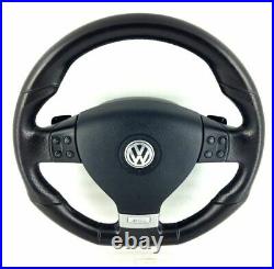 Genuine VW MK5 Golf GTI black leather flat bottom MFSW DSG steering wheel. D2