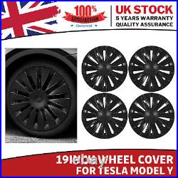 High Quality! 4 x Model Y 19 Matte Black Wheel Cover Rim HubCap With Logo UK