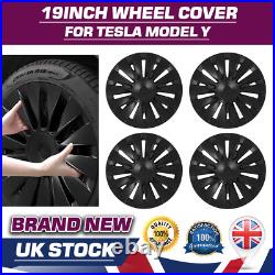 High Quality! 4x Tesla Model Y 19 Matte Black Wheel Cover Rim HubCap With Logo