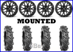 Kit 4 BKT AT 171 Tires 31x9-16 on ITP Hurricane Matte Black Wheels IRS