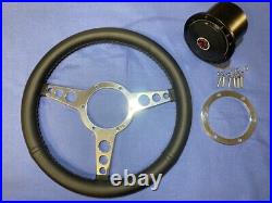 MGB 14 Luxury Black Leather Flat Steering Wheel & Bos Kit 056 1976 81