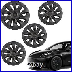 Matte Black 18 4Pcs Wheel Covers Snap On Full Hub Caps For Tesla Model 3 17-23
