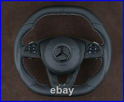 Mercedes custom Steering Wheel flat top & bottom Alcantara silver Paddles thick