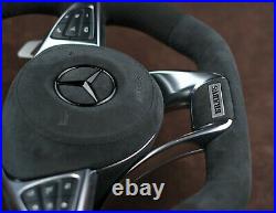 Mercedes custom steering wheel 09-19 Alcantara big Paddles flat top COMPLETE OEM