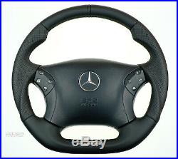 Mercedes custom thick steering wheel flat bottom W203 C350 C55AMG full leather