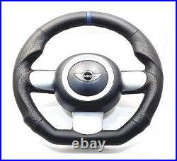 Mini Cooper Custom Steering Wheel R55 R56 R57 R58 R59 Flat Bottom Leather Blue