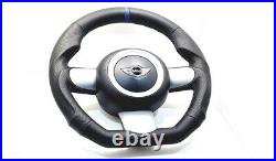 Mini Cooper Custom Steering Wheel R55 R56 R57 R58 R59 Flat Bottom Leather Blue