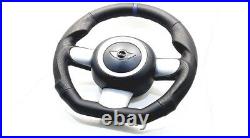 Mini Cooper Custom Steering Wheel R55 R56 R57 R58 R59 Flat Bottom Leather Blue