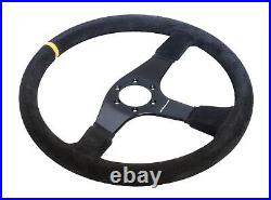 Motamec Pro Race Rally Steering Wheel Flat 3 Spoke 380mm Black Suede Black Spoke