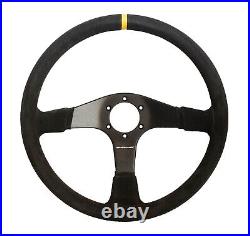 Motamec Pro Race Rally Steering Wheel Flat 3 Spoke 380mm Black Suede Black Spoke