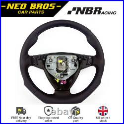 NBR Flat Bottom Perforated Sports Leather Steering Wheel for Saab 9-3 06-12