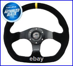 NEW NRG STEERING WHEEL FLAT BOTTOM BLACK STITCH With CENTER MARK RST-024MB-S-Y