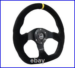 NEW NRG STEERING WHEEL FLAT BOTTOM BLACK STITCH With CENTER MARK RST-024MB-S-Y