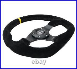 NEW NRG STEERING WHEEL FLAT BOTTOM BLACK STITCH With CENTER MARK RST-024MB-S-Y