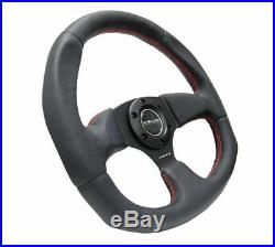 NEW NRG Steering Wheel 320mm Flat Bottom Black Leather Red Stitching RST-009R-RS