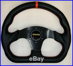 New 320mm Soft Leather Flat Bottom Steering Wheel Red Stripe Universal Race