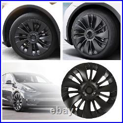 New 4PCS 19in Wheel Hub Cap Matte Black Cool Sporty Wheel Rim Cover For Model Y