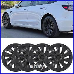 New 4pcs 18in Wheel Hubcap Matte Black Stylish Look For Model 3 2017 To 2023