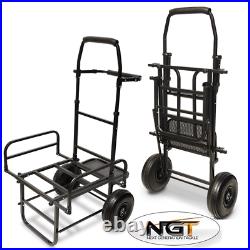 New Ngt Dynamic Fishing Trolley Carp Coarse Folds Flat Twin Wheel Large Base