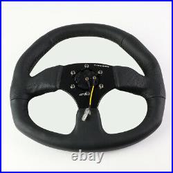 Nrg Reinforced 320mm Aluminum Black Leather Flat Bottom D-shape Steering Wheel