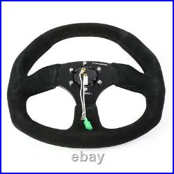 Nrg Reinforced 320mm Aluminum Black Suede Flat Bottom D-shape Steering Wheel