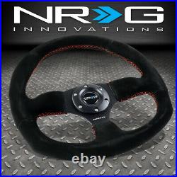 Nrg Reinforced 320mm Black Suede Red Stitch Flat Bottom D-shape Steering Wheel