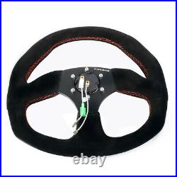Nrg Reinforced 320mm Black Suede Red Stitch Flat Bottom D-shape Steering Wheel