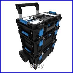Ox Tooltrek 3 Piece Modular Deep Tool Box + Trolley Wheels + Shallow Box Set Up