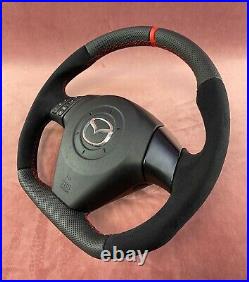 RESHAPED Steering Wheel Mazdaspeed Mazda 3 Flat bottom NEW Leather Alcantara