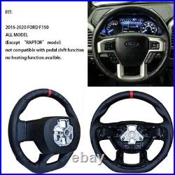REVESOL Black Sports Flat Steering Wheel Red Strip for 2015-2020 Ford F150