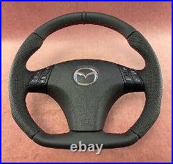 Reshaped Mazda 6 Mazdaspeed Sport Style Flat Bottom Steering Wheel Full Leather