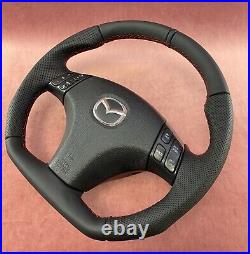 Reshaped Mazda 6 Mazdaspeed Sport Style Flat Bottom Steering Wheel Full Leather