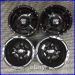 SET OF 4 ITP SS112 Rims MATTE BLACK FOUR WHEELS KAWASAKI KFX400 KFX450R KFX450