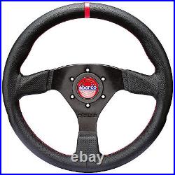 Sparco R383 Champion Flat Steering Wheel, Black with Red Stitching