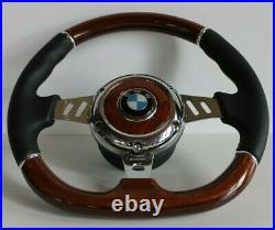 Steering Wheel BMW Wood Leather Flat Black Spokes E36 E38 E39 E46 Z3 1995-2003