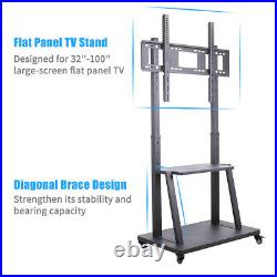 Super Large Floor TV Stand Bracket Rolling TV Cart with Tray for 32-100 Flat Pane