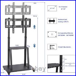 UNHO Tall TV Cart Mobile TV Floor Stand for Extra Large Flat Panel Screen up 80