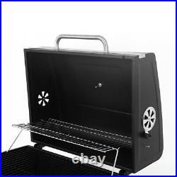 Uk Charcoal Grill BBQ Trolley Wheels Garden Smoker Shelf Side Steel Black